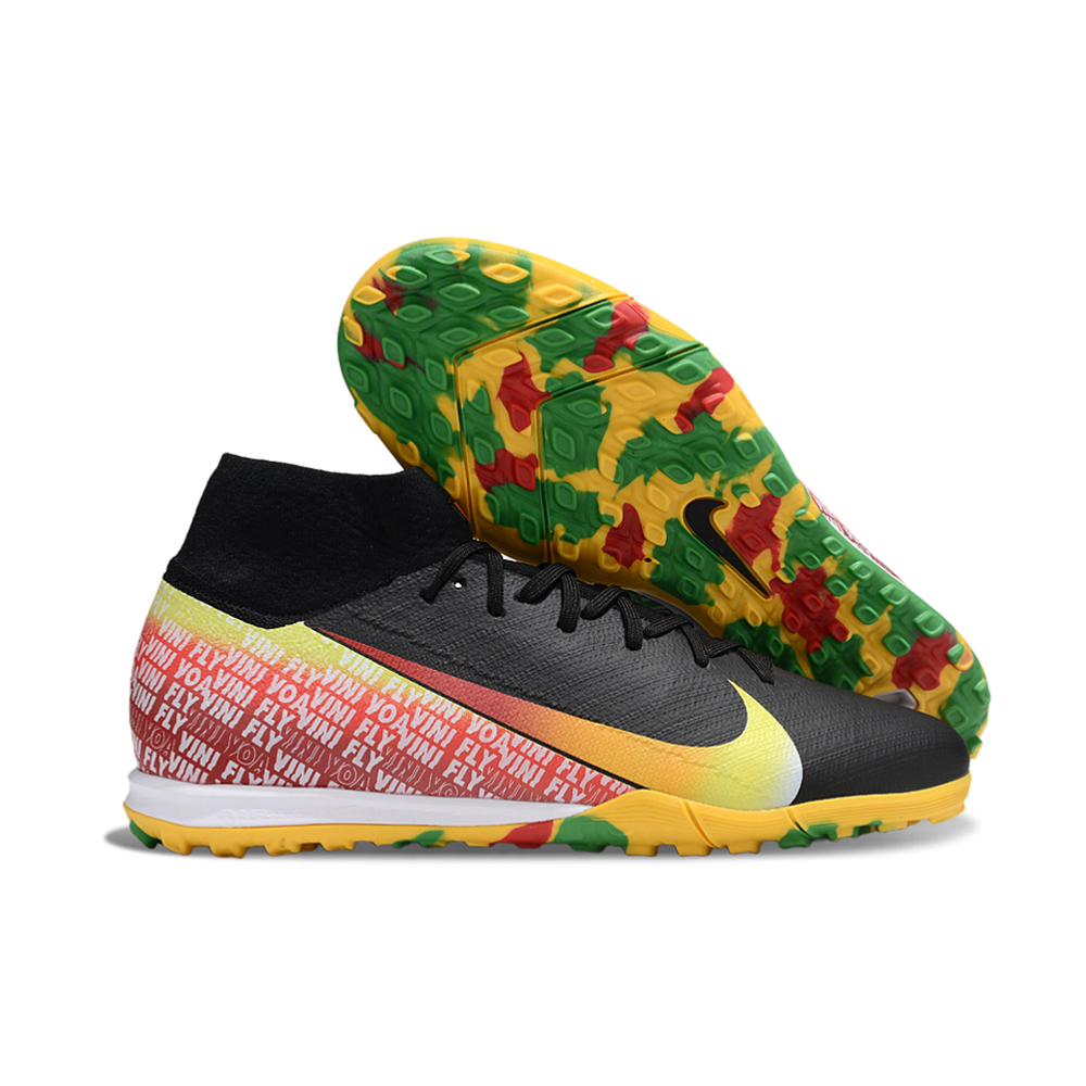 Chuteira Society Nike Air Zoom Mercurial Superfly 10 Elite TF Preta e Amarela "Vinifly"