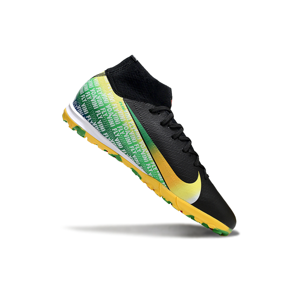 Chuteira Society Nike Air Zoom Mercurial Superfly 10 Elite TF Preta e Amarela "Vinifly"