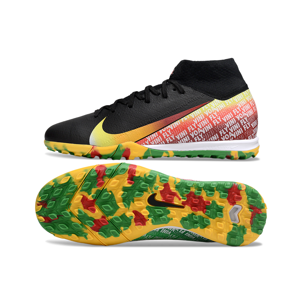 Chuteira Society Nike Air Zoom Mercurial Superfly 10 Elite TF Preta e Amarela "Vinifly"
