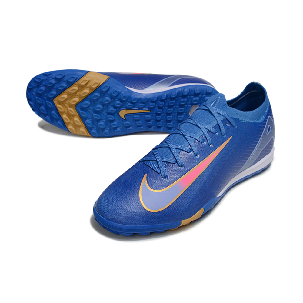 Chuteira Society Nike Air Zoom Mercurial Vapor 16 Elite TF Azul, Rosa e Dourado