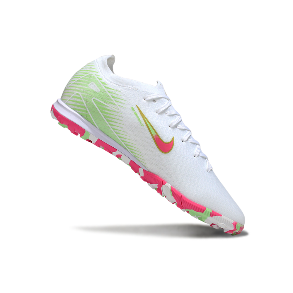 Chuteira Society Nike Air Zoom Mercurial Vapor 16 Elite TF Branco, Verde e Rosa