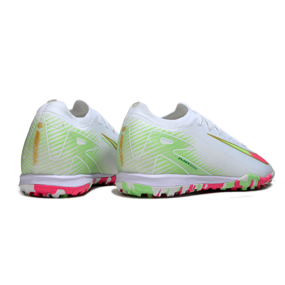 Chuteira Society Nike Air Zoom Mercurial Vapor 16 Elite TF Branco, Verde e Rosa