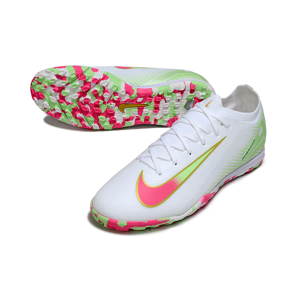 Chuteira Society Nike Air Zoom Mercurial Vapor 16 Elite TF Branco, Verde e Rosa