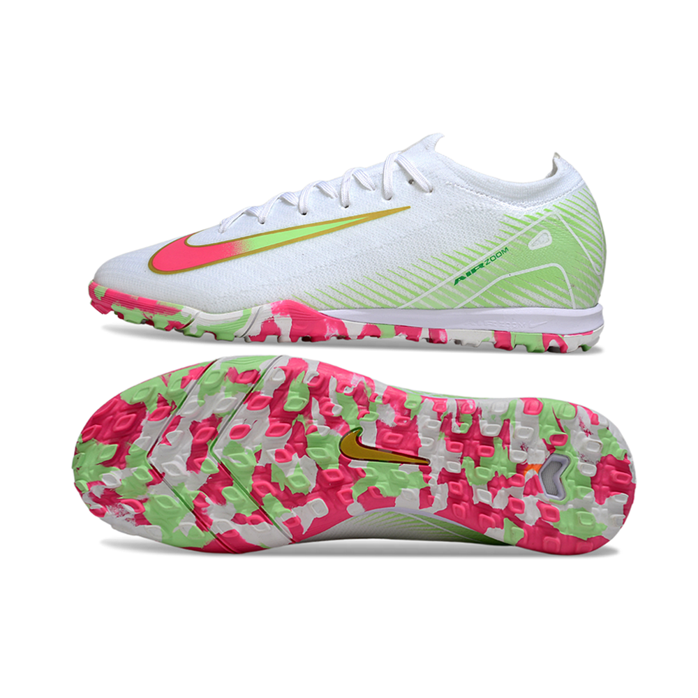 Chuteira Society Nike Air Zoom Mercurial Vapor 16 Elite TF Branco, Verde e Rosa