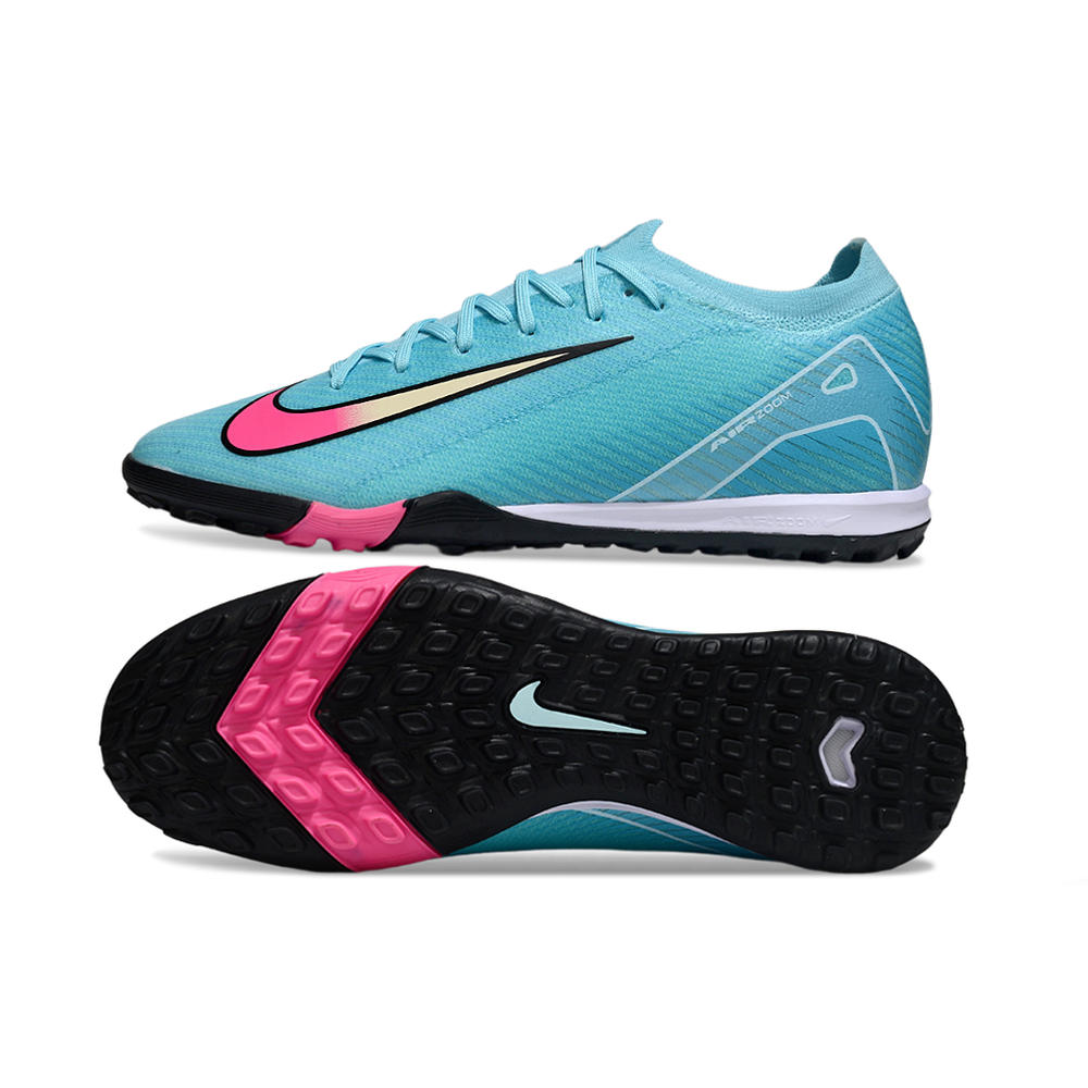 Chuteira Society Nike Air Zoom Mercurial Vapor 16 Elite TF Azul e Rosa