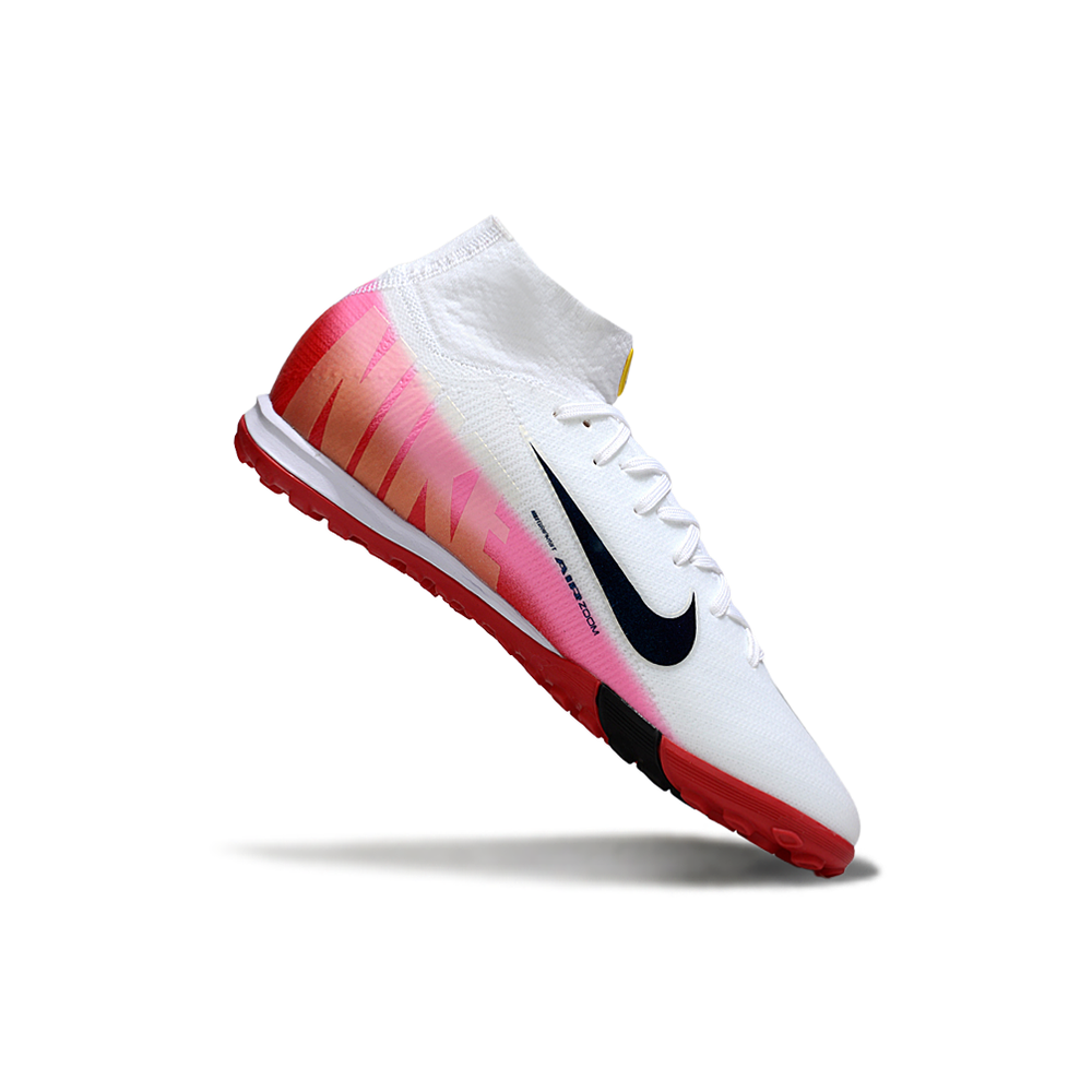 Chuteira Society Nike Air Zoom Mercurial Superfly 10 Elite TF – Branca e Vermelha "Fear Nothing"