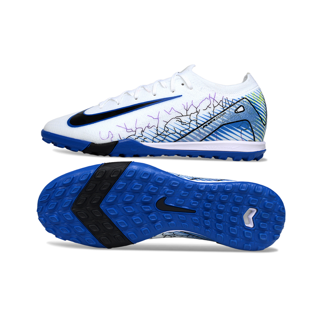Chuteira Society Nike Air Zoom Mercurial Vapor 16 Elite TF Branco e Azul