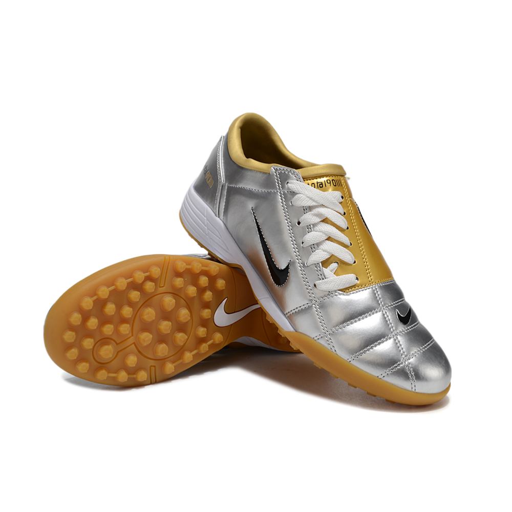 Chuteira Society Nike Total 90 TF Prata e Dourada