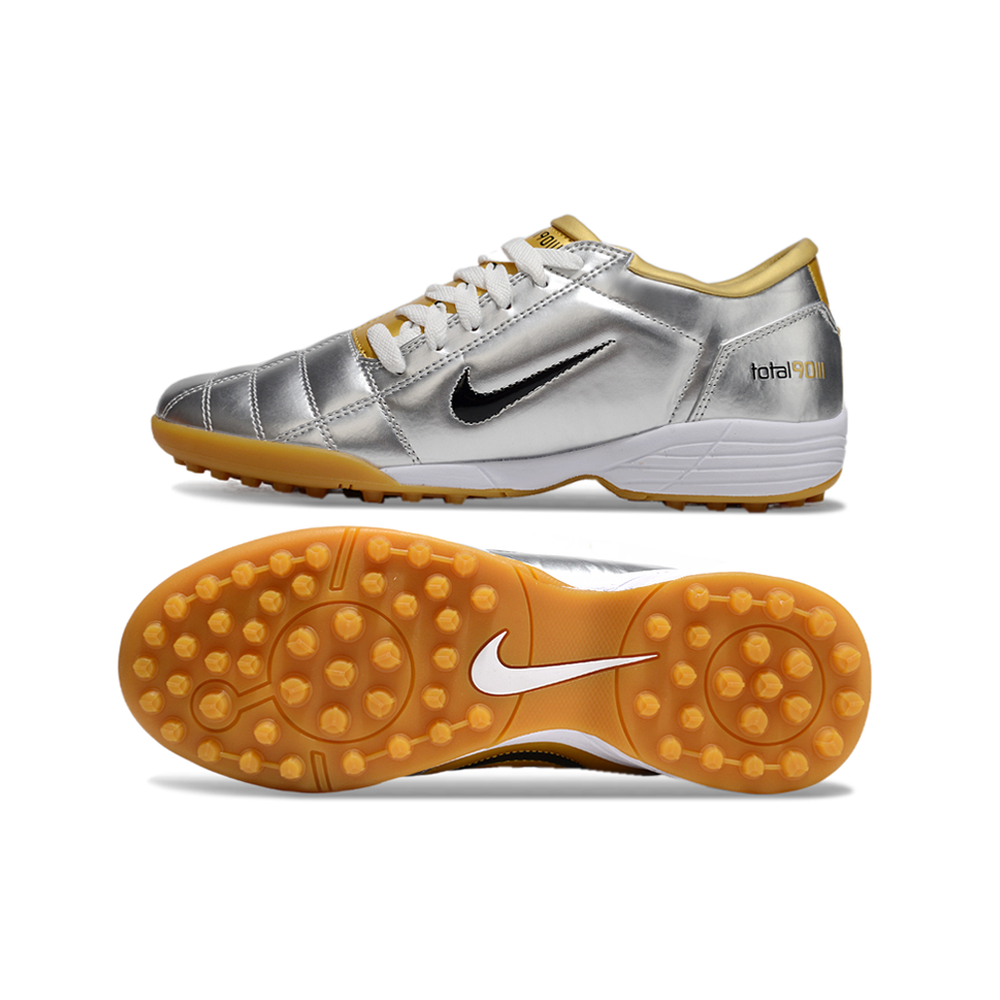 Chuteira Society Nike Total 90 TF Prata e Dourada