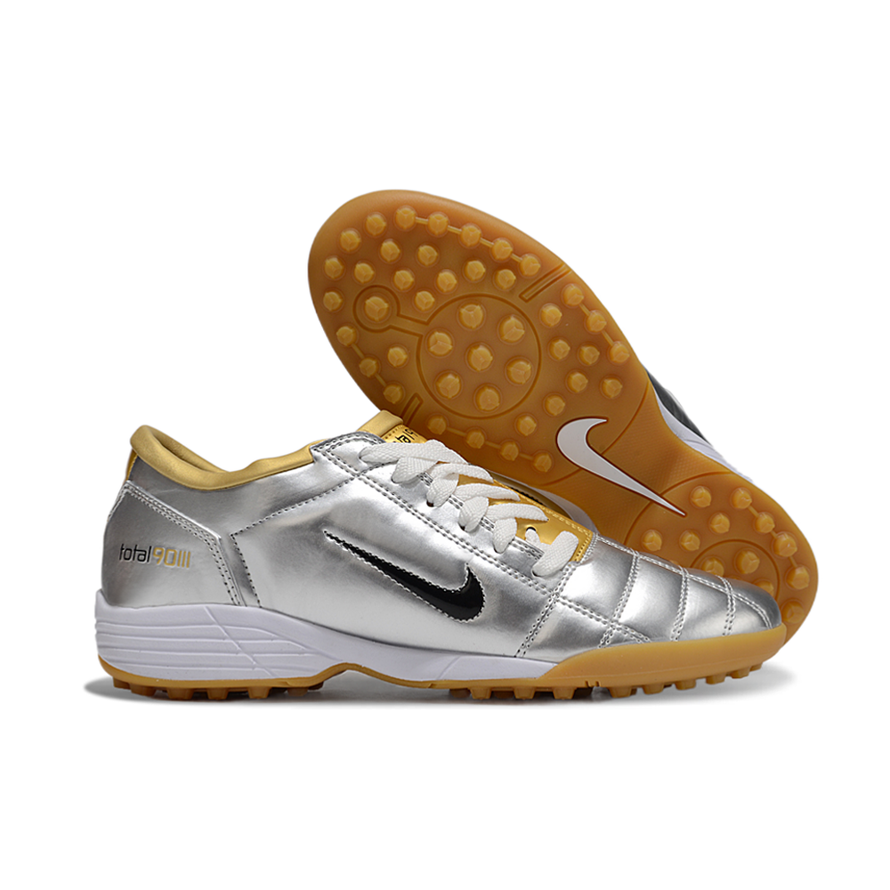 Chuteira Society Nike Total 90 TF Prata e Dourada