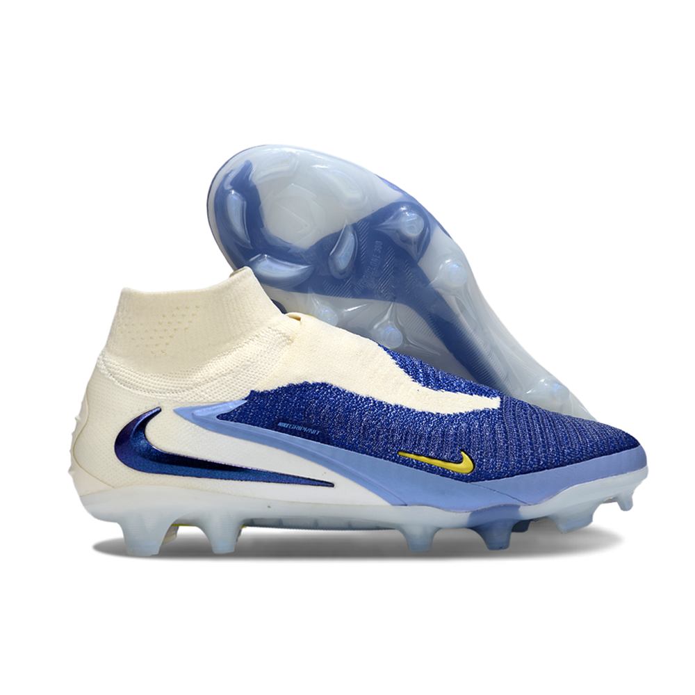 Chuteira Infantil Campo Nike Phantom GX 6 Elite FG Branco e Azul ''Fear Nothing''
