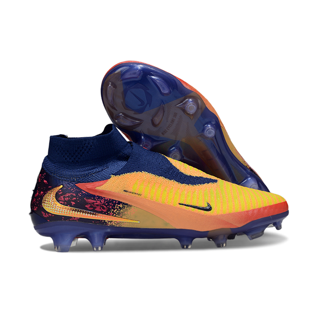 Chuteira Infantil Campo Nike Phantom GX 6 Elite FG Azul, Amarelo e Vermelho