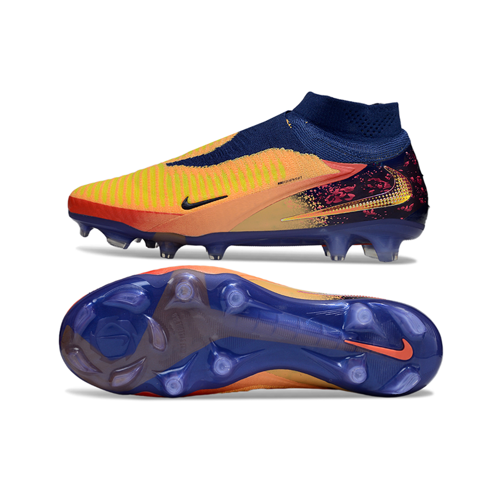 Chuteira Infantil Campo Nike Phantom GX 6 Elite FG Azul, Amarelo e Vermelho