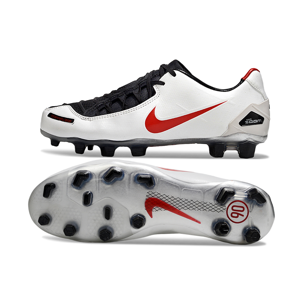 Chuteira Campo Nike Total 90 Laser FG Branca, Preta e Vermelha
