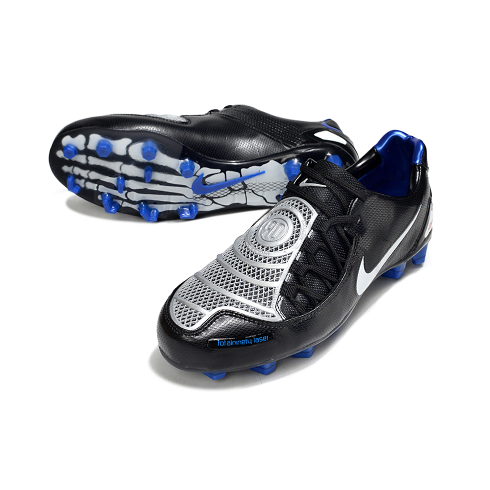 Chuteira Campo Nike Total 90 Laser FG Preta, Branca e Azul