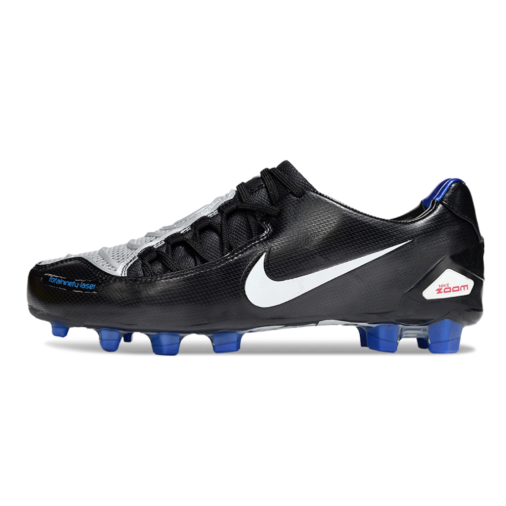 Chuteira Campo Nike Total 90 Laser FG Preta, Branca e Azul