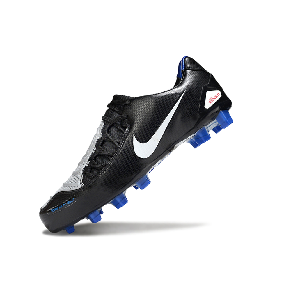 Chuteira Campo Nike Total 90 Laser FG Preta, Branca e Azul