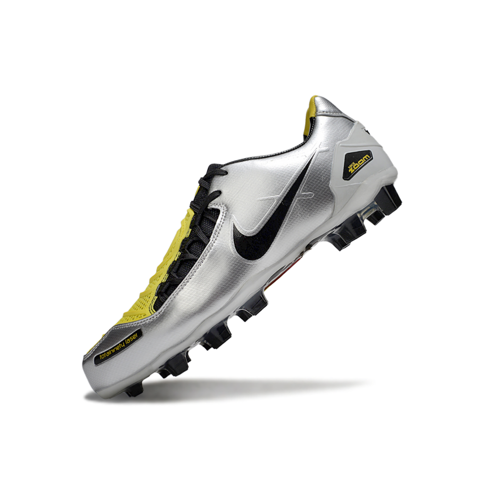 Chuteira Campo Nike Total 90 Laser FG Prata, Preto e Amarelo