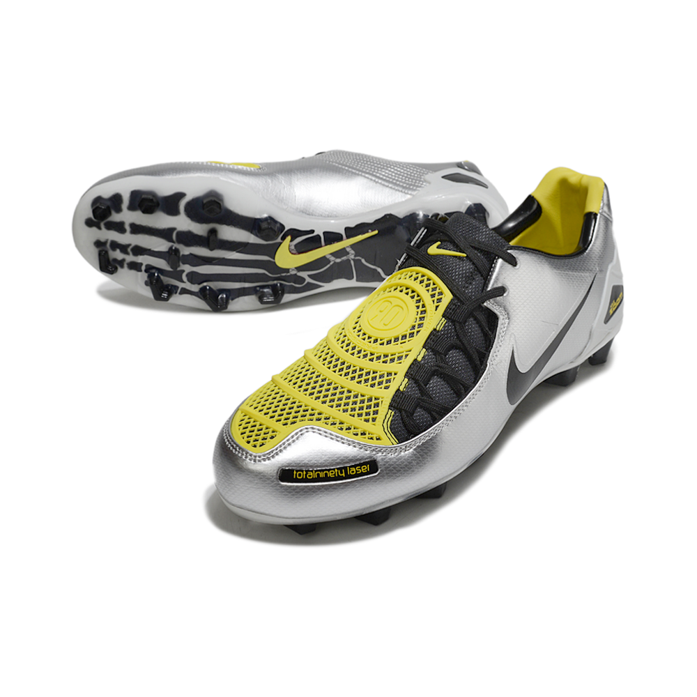 Chuteira Campo Nike Total 90 Laser FG Prata, Preto e Amarelo