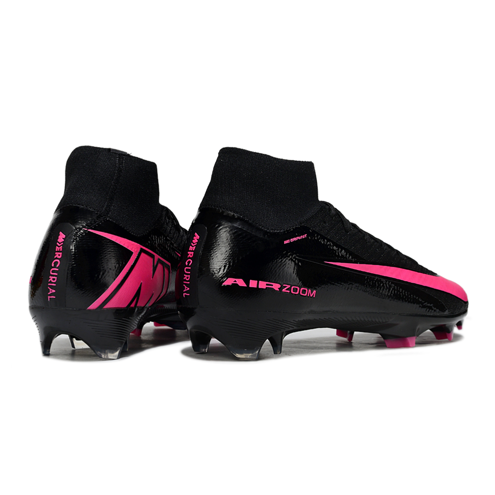 Chuteira Infantil Campo Nike Air Zoom Mercurial Superfly 10 Elite FG Preto e Rosa Claro