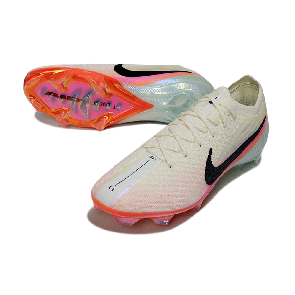 Chuteira Infantil Campo Nike Air Zoom Mercurial Vapor 16 Elite FG Bege, Azul, Laranja e Rosa