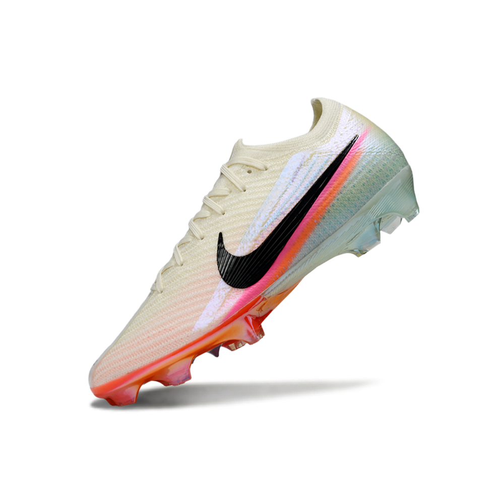 Chuteira Infantil Campo Nike Air Zoom Mercurial Vapor 16 Elite FG Bege, Azul, Laranja e Rosa