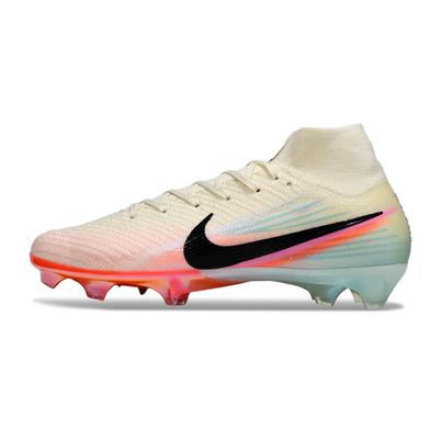 Chuteira Infantil Campo Nike Air Zoom Mercurial Superfly 10 Elite FG Bege, Azul, Laranja e Rosa
