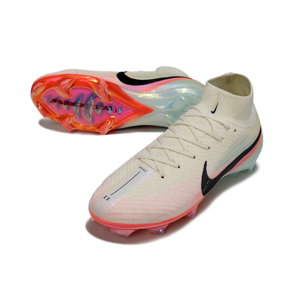Chuteira Infantil Campo Nike Air Zoom Mercurial Superfly 10 Elite FG Bege, Azul, Laranja e Rosa