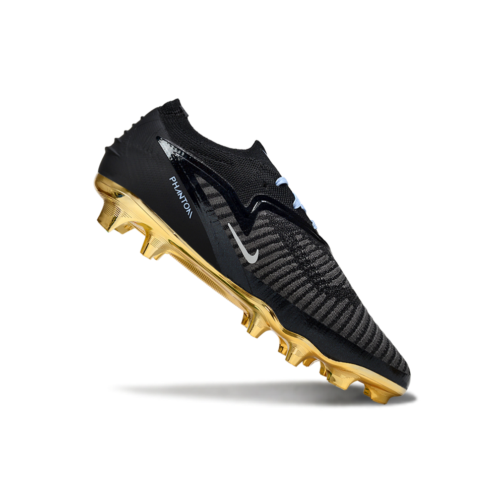 Chuteira Campo Nike Phantom GX 3 Elite FG Preto, Azul e Dourado