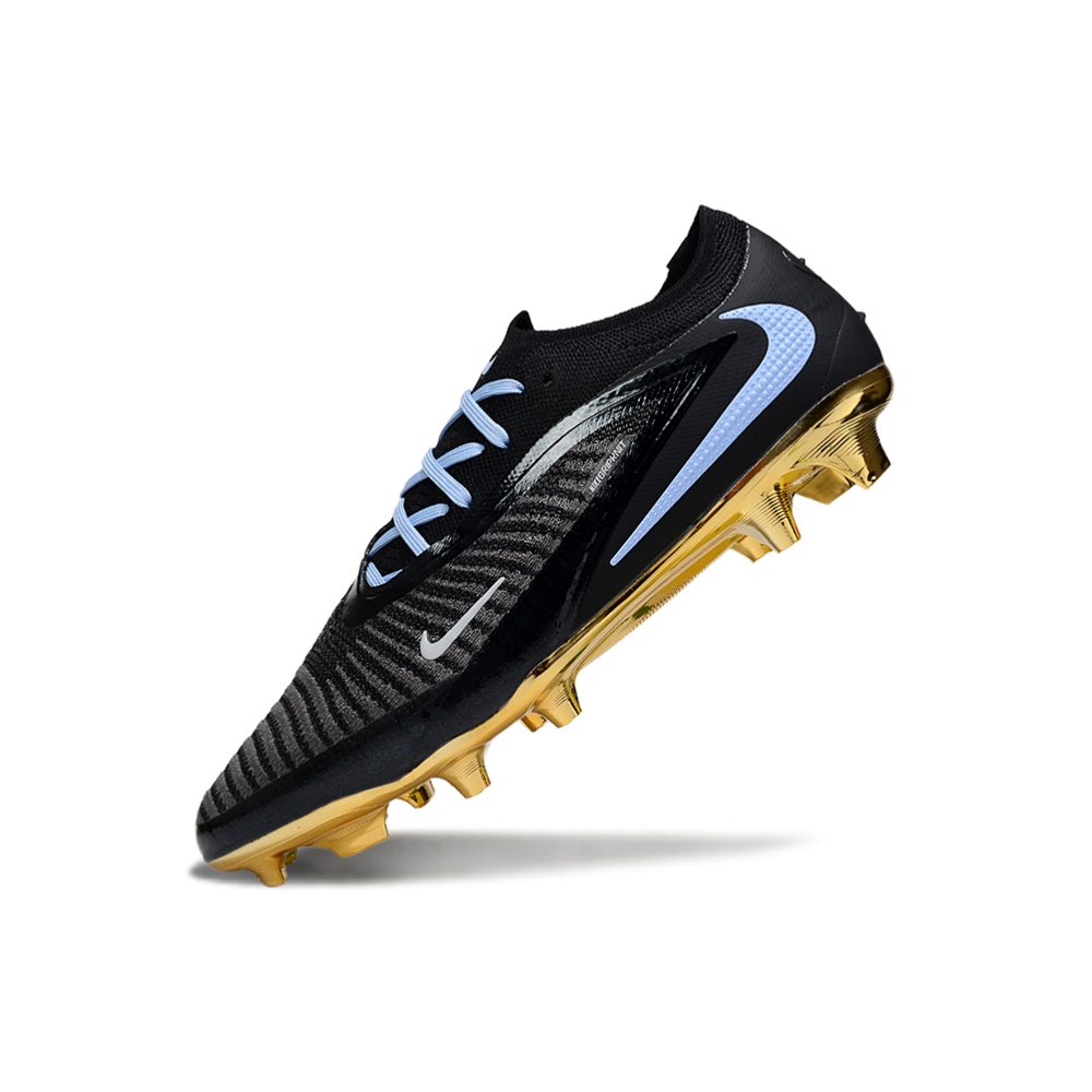Chuteira Campo Nike Phantom GX 3 Elite FG Preto, Azul e Dourado