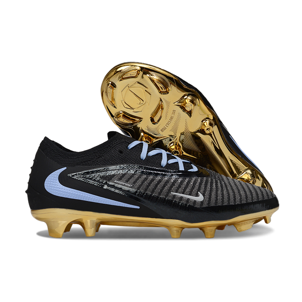 Chuteira Campo Nike Phantom GX 3 Elite FG Preto, Azul e Dourado