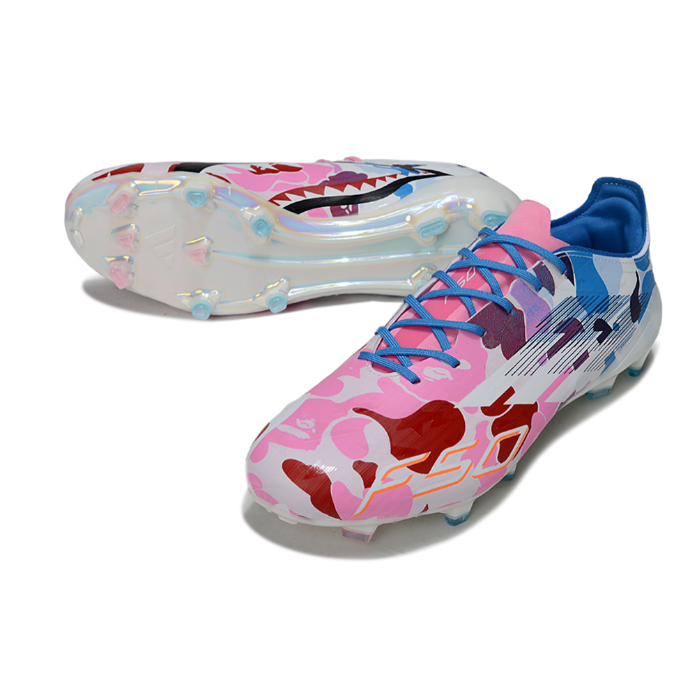 Chuteira Campo Adidas F50 FG Branca e Colorida "BAPE"