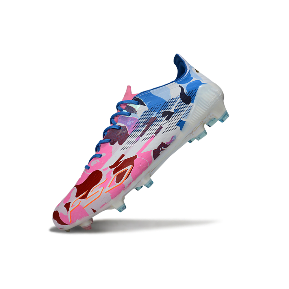 Chuteira Campo Adidas F50 FG Branca e Colorida "BAPE"