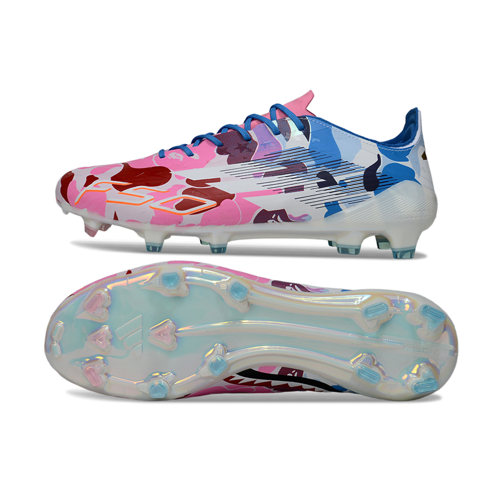 Chuteira Campo Adidas F50 FG Branca e Colorida "BAPE"