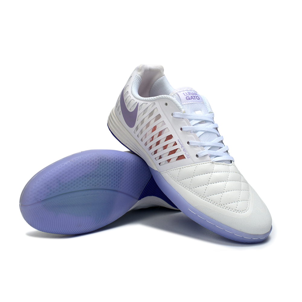 Chuteira Futsal Nike Lunar Gato II IC Branco e Roxo