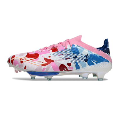 Chuteira Campo Adidas F50+ FG Branca, Azul e Colorida "BAPE"