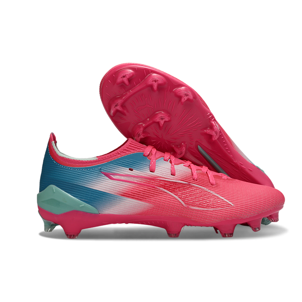 Chuteira Campo Puma Ultra 5 Ultimate FG Rosa e Azul "Re-Charge Pack"