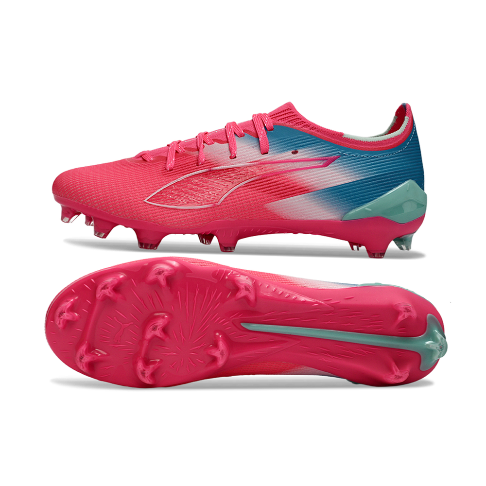 Chuteira Campo Puma Ultra 5 Ultimate FG Rosa e Azul "Re-Charge Pack"