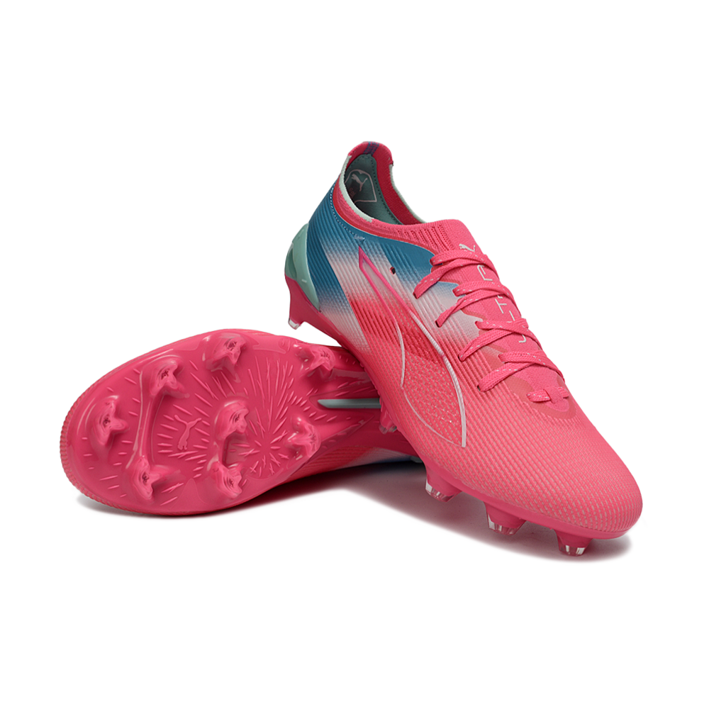 Chuteira Campo Puma Ultra 5 Ultimate FG Rosa e Azul "Re-Charge Pack"