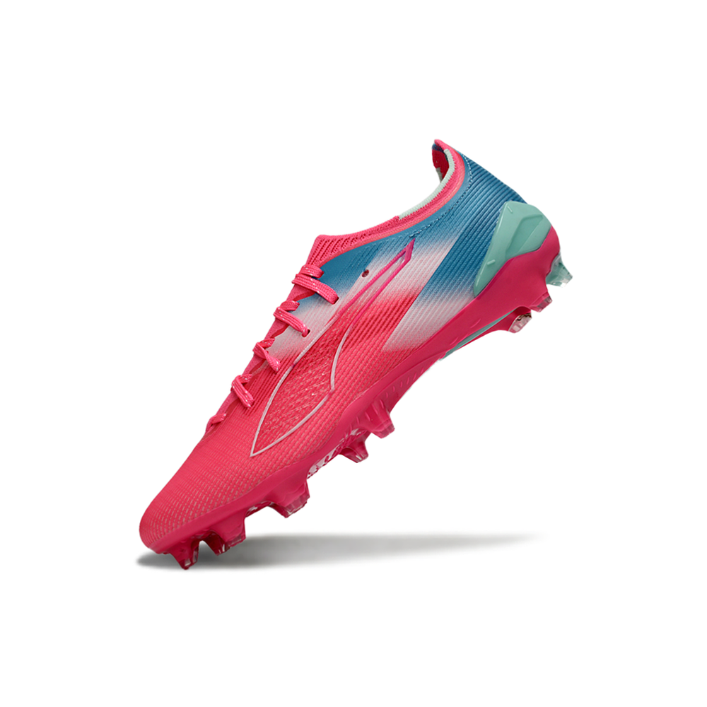 Chuteira Campo Puma Ultra 5 Ultimate FG Rosa e Azul "Re-Charge Pack"