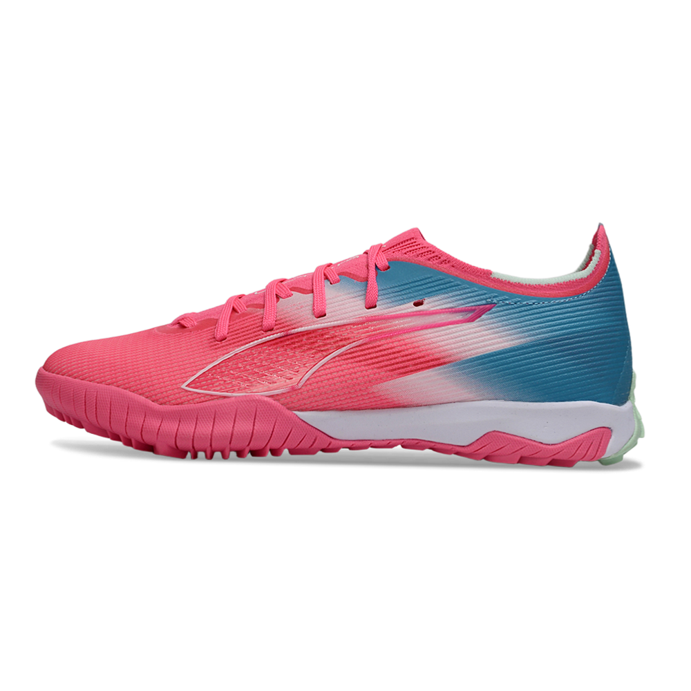 Chuteira Society Puma Ultra 6 Ultimate TF Rosa e Azul "Re-Charge Pack"