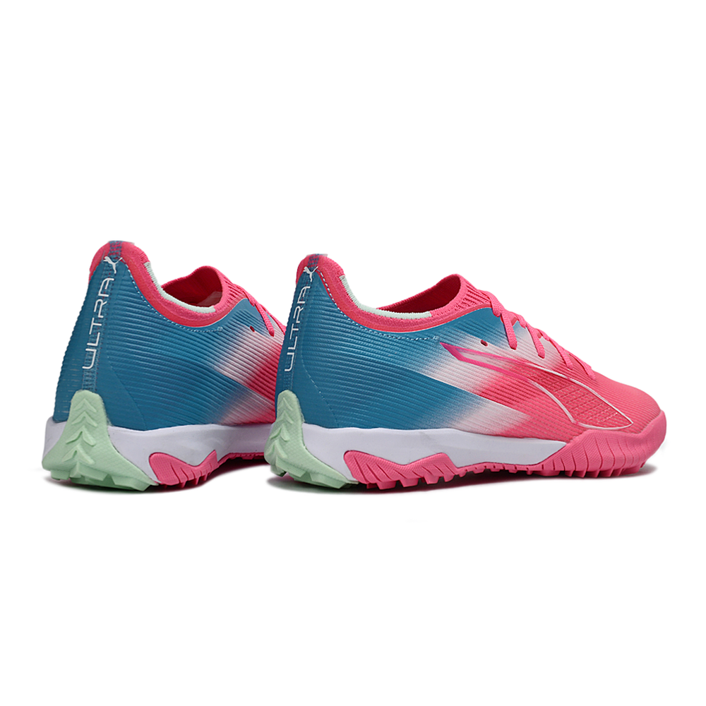Chuteira Society Puma Ultra 6 Ultimate TF Rosa e Azul "Re-Charge Pack"