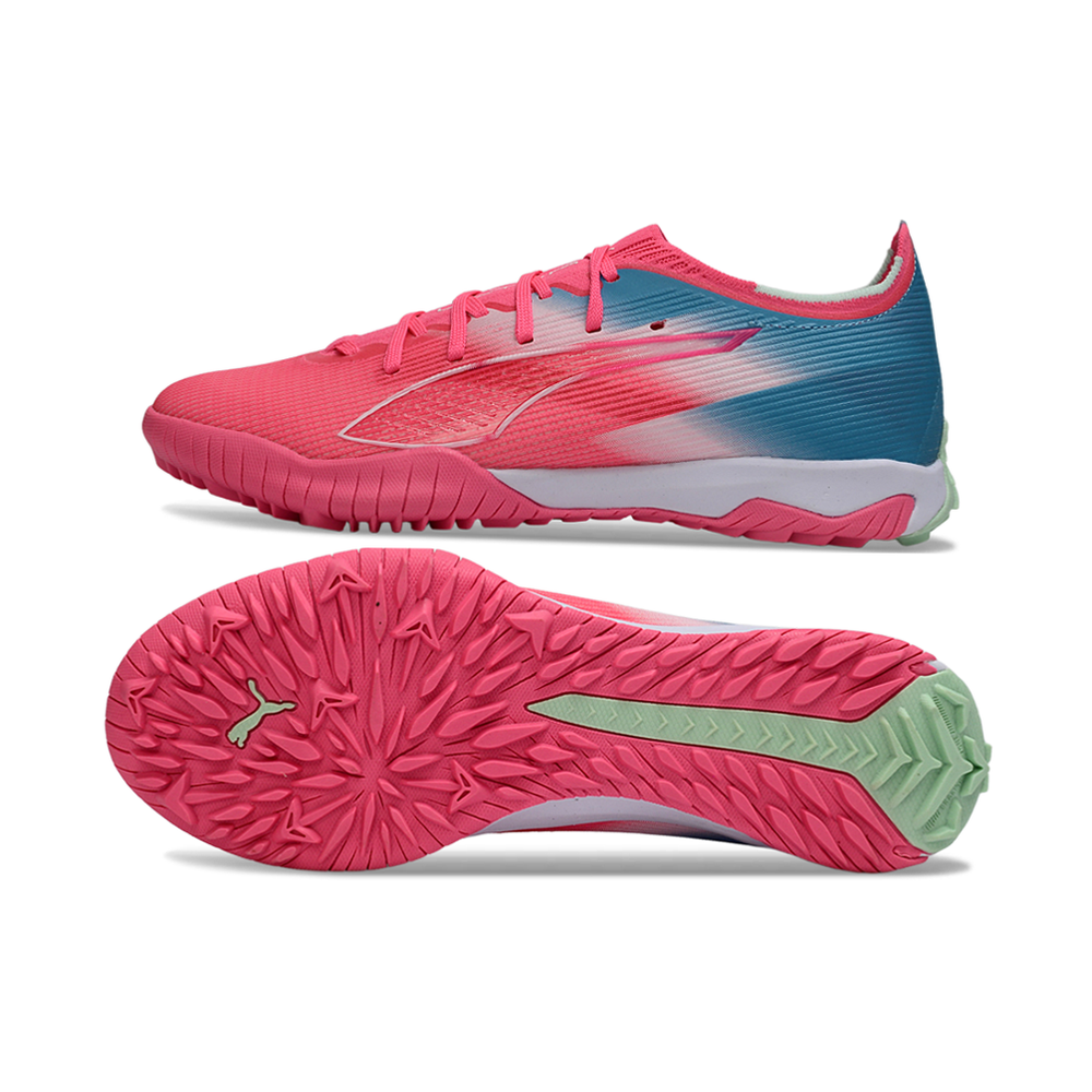 Chuteira Society Puma Ultra 6 Ultimate TF Rosa e Azul "Re-Charge Pack"