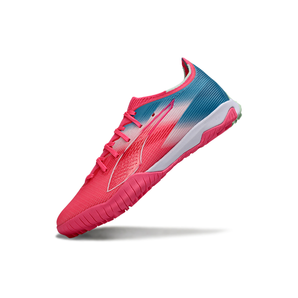 Chuteira Society Puma Ultra 6 Ultimate TF Rosa e Azul "Re-Charge Pack"