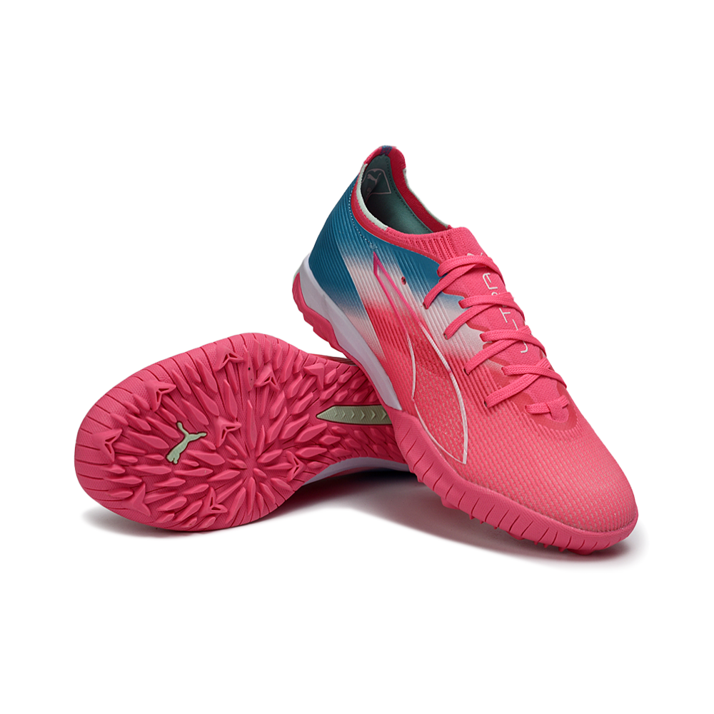 Chuteira Society Puma Ultra 6 Ultimate TF Rosa e Azul "Re-Charge Pack"