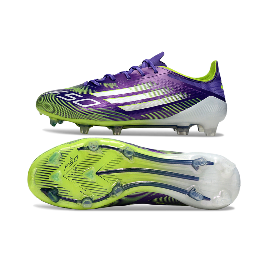 Chuteira Campo Adidas F50 Roxa com verde "Radiant Blaze"