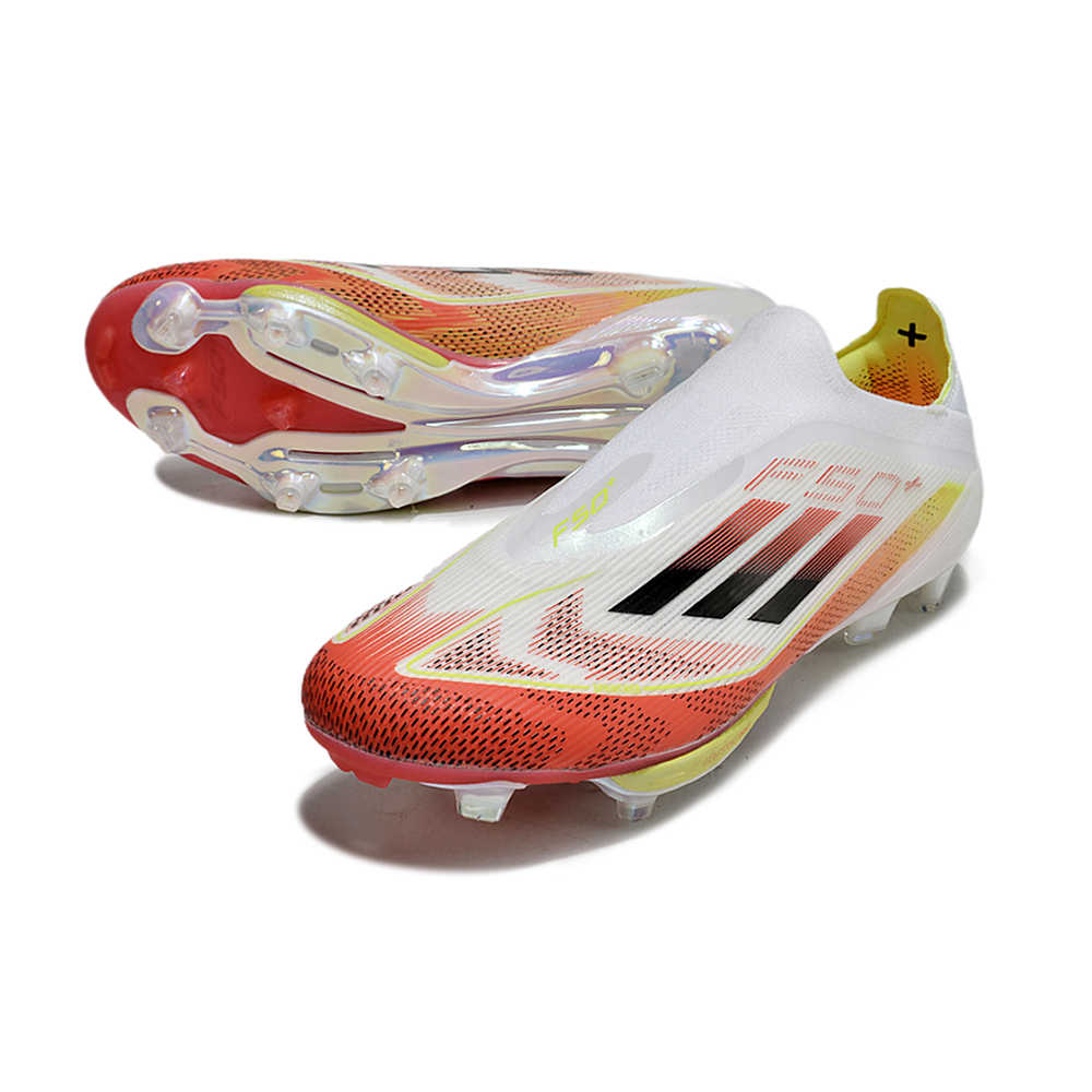 Chuteira Campo Adidas F50+ FG Branca, Vermelha e Amarela