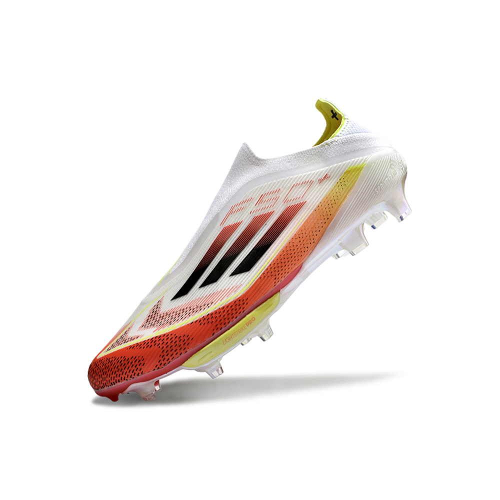 Chuteira Campo Adidas F50+ FG Branca, Vermelha e Amarela