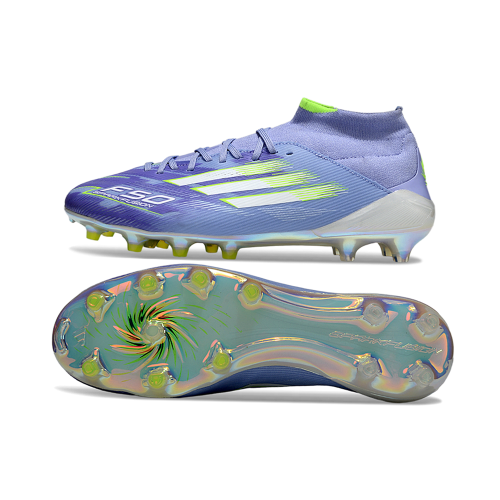 Chuteira Campo Adidas F50 Cano Médio FG Roxa e Verde "Euro"