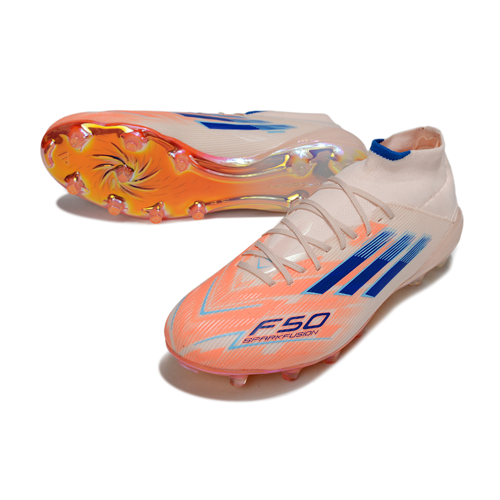 Chuteira Campo Adidas F50 Cano Médio FG Laranja e Azul 